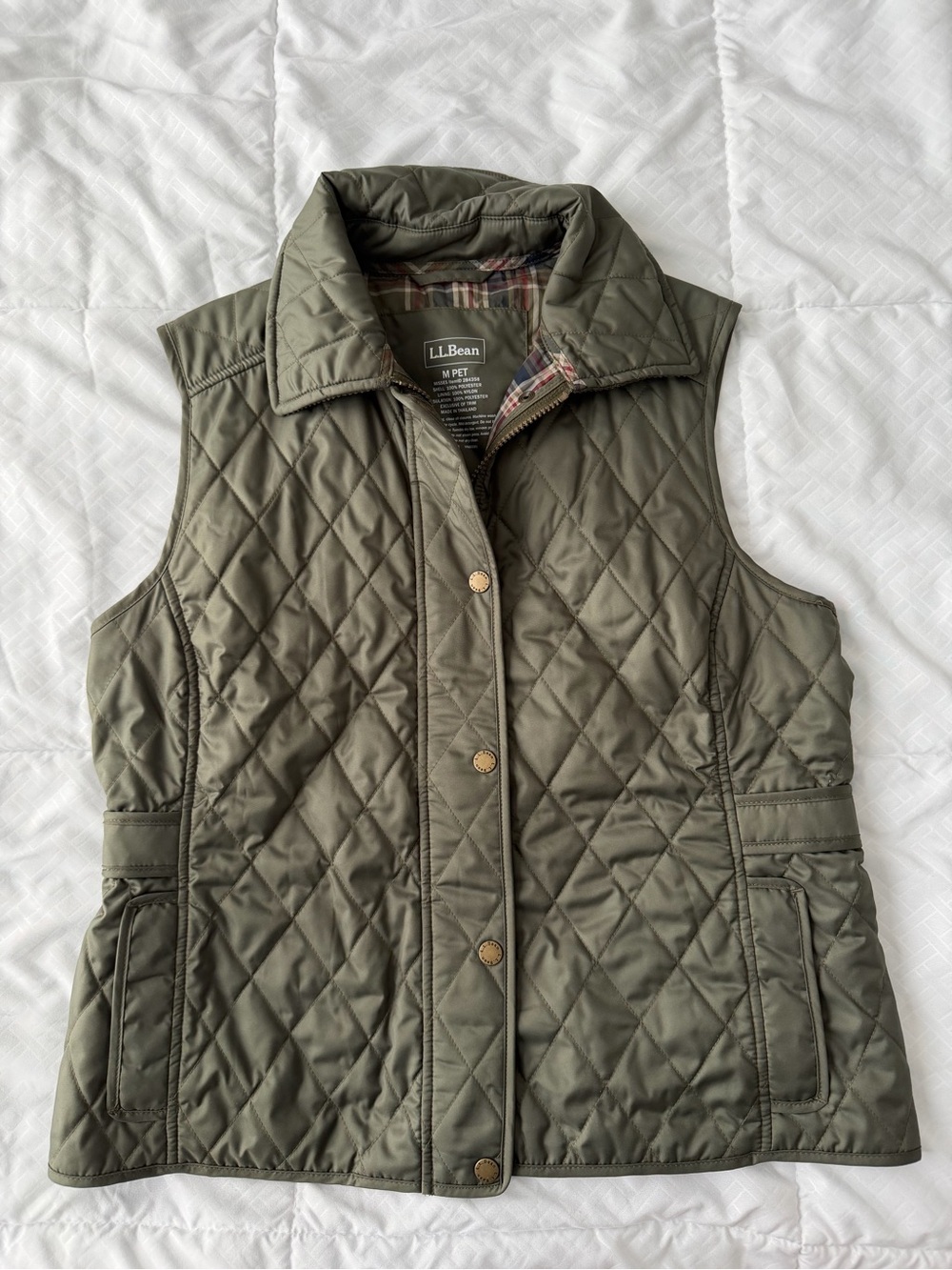 L.L. Bean Quilted Riding Vest Women’s M Olive Green Plaid Lined Barn Equestrian